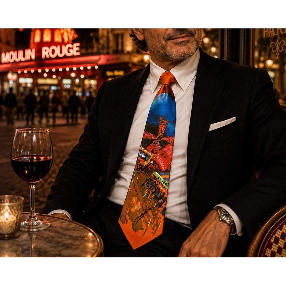 Corsair Paris Moulin Rouge Cyrano Vintage Wide Necktie Made In France Art Tie
